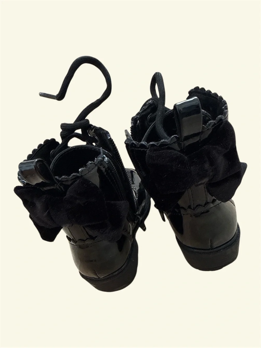 Sugar Black Patent Lace-Up Kids Boots with bow
